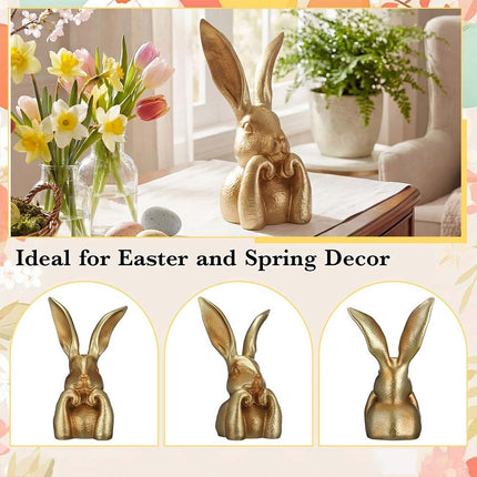 Spring Rabbits Easter Decoration, 8 Inch Vintage Gold Resin Bunny Statue, Home Decor & Gift