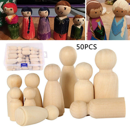 50Pcs Wooden Unfinished Peg Dolls Craft Wedding People Kid Family Decoration DIY