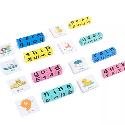 16Bricks Wooden Crossword Puzzles Montessori English Words Spelling Game Educational Toys