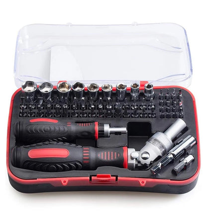 61-Piece Screwdriver Bit & Socket Set: 1/4-Inch Hex & Torx Bits, Plus Right-Angle Ratchet