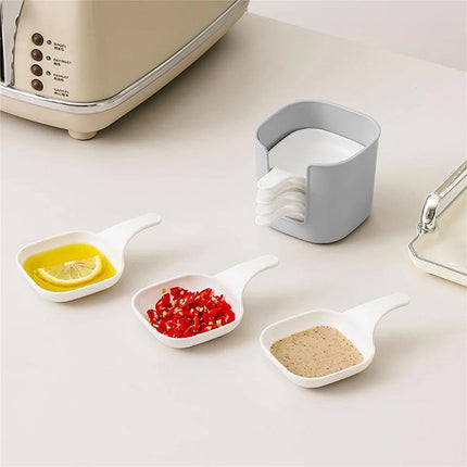 6Pcs Dipping Sauce Plate & Holder Set - Plastic Dishes with Storage Box