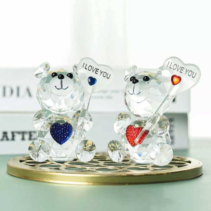 Crystal Bear Figurine with Love Sign Desktop Ornament
