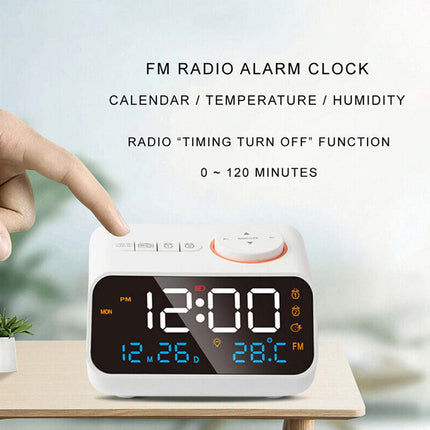 LED Digital Alarm Clock Time Calendar Temperature FM Radio Snooze Desk Clocks