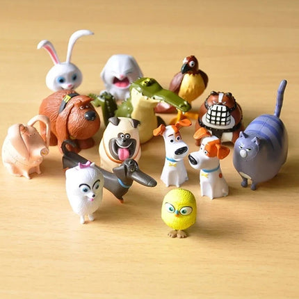 14 Pcs Pet Animal PVC Figurine Set, Rabbit Dog Cat Mini Action Figures, Christmas Kids Gift