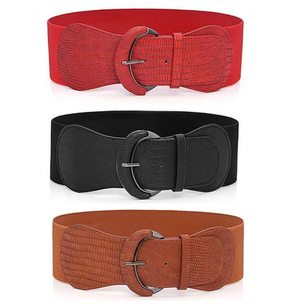 Women Ladies Faux Leather Wide Stretch Elastic Buckle Cinch Waist Wide Belt 85CM