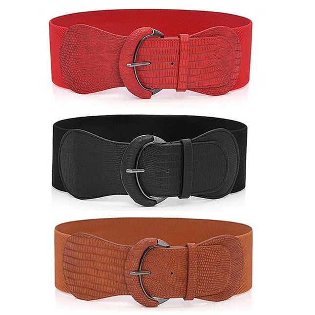 Women Ladies Faux Leather Wide Stretch Elastic Buckle Cinch Waist Wide Belt 85CM