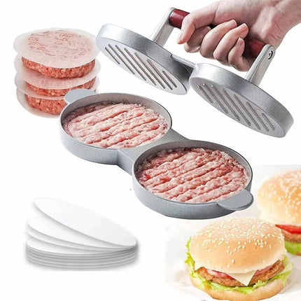 Double Burger Press Hamburger Maker Non-Stick Aluminum Beef Patty Mold for BBQ