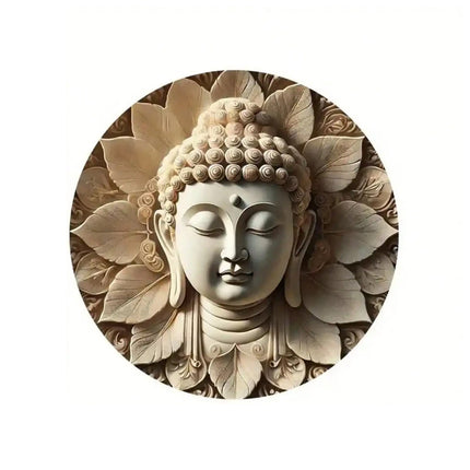 Round Wooden Buddha Head Hanging Wall Plaque 20cm Indoor Outdoor Home Garden Decor