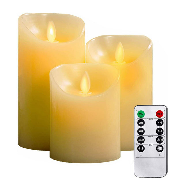 3Pcs Flameless LED Candles Battery Operated Flickering Flame Remote Control Gift