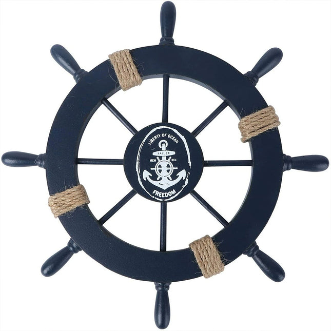 28CM Wooden Ship Wheel, Nautical Boat Steering Wheel, Beach Home Wall Decoration