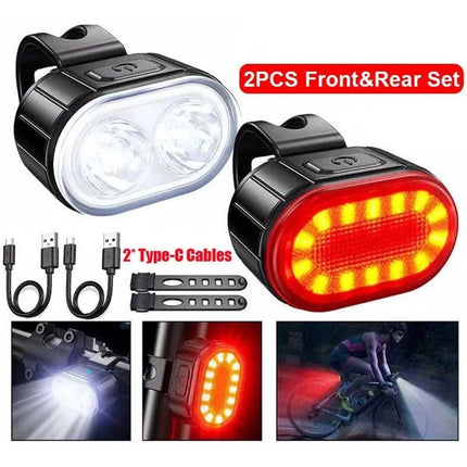 2PCS Super Bright Bike Light Set, Front & Rear LED Lights, Waterproof Bicycle Torch Lamps for Safe Night Riding