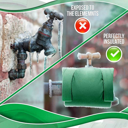 2x Green Insulated Outside Tap Cover, Winter Frost Protector for Outdoor Taps, Weather-Resistant Garden Tap Jacket to Shield Against Cold & Elements
