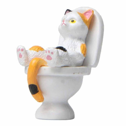 Cat On Toilet Statue Landscape Figurine Miniatures Ornament Home Decorations