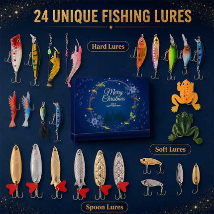 24 Day Fishing Lure Advent Calendar Christmas Tackle Gift Set for Men Teens
