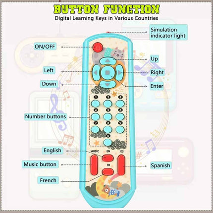 Baby TV Remote Control Sensory Toy Lighting Music Buttons Toddler Play Set Blue