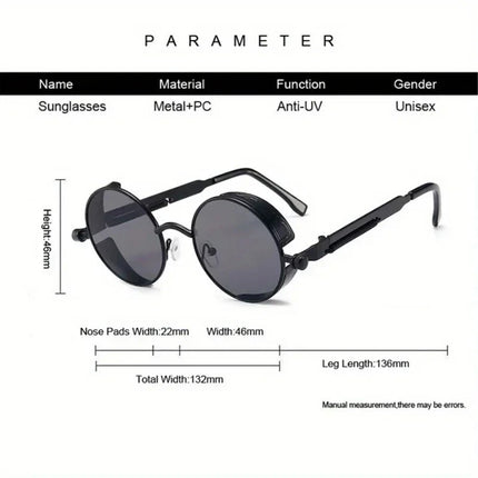 Classic Steampunk Sunglasses for Men and Women Retro Round Metal Frame Sunglasse
