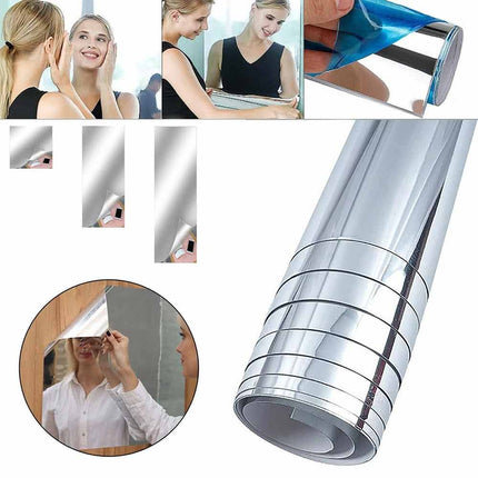 2M Self Adhesive Large Mirror Wall Sticker Roll, DIY Decor for Bathroom & Room