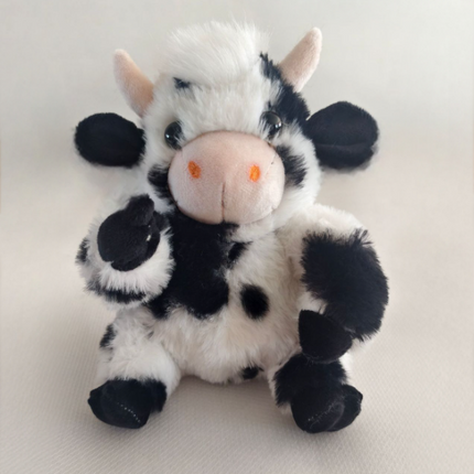 Fluffy Plush Farm Animal Toys - Black-White Cow, Pink Pig & Brown Highland Cow Plush Stuffed Dolls