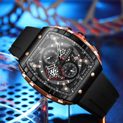 Men's Quartz Chronograph Wrist Watch, 3ATM Water Resistant, Silicone Strap Casual Sports Watch