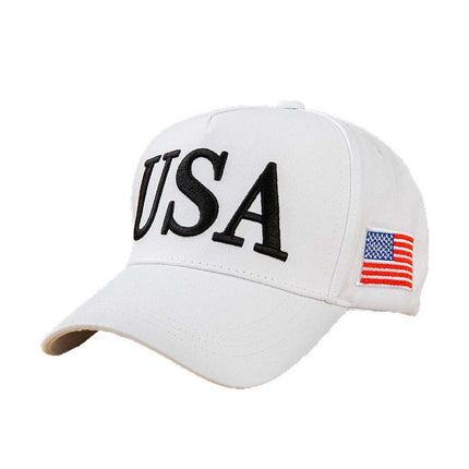 Adjustable USA Flag Baseball Cap 45-47 Embroidered Strapback Hat for Everyday Wear