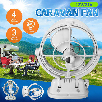 Caravan Camper Motorhome 12V Fan in Black Sirocco Style with Remote Control and Timing Function