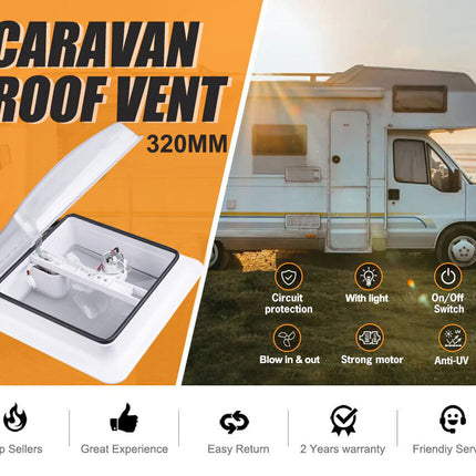 CARAVAN  SHOWER HATCH  320MM  12VOLT WITH FAN AND LED LIGHTS