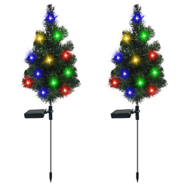 2 Pack Solar Christmas Tree Garden Stake Lights Outdoor Waterproof, Multi-Color