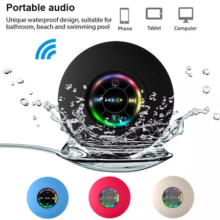 Bluetooth Shower Speaker IPX4 with LED Light Suction Cup For Bathroom Outdoor